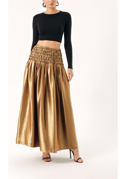 Bakır Özel Dikiş Detaylı Fermuarlı Uzun Etek 81263