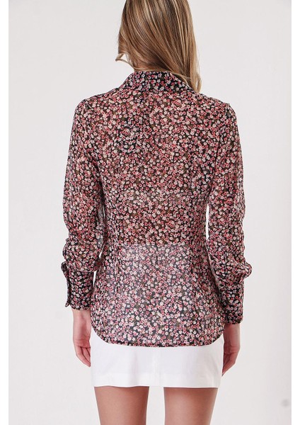 Çiçek Baskı Baskılı Şifon Gömlek 10819