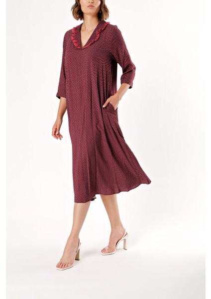 Bordo Bol Kesim Elbise 93952