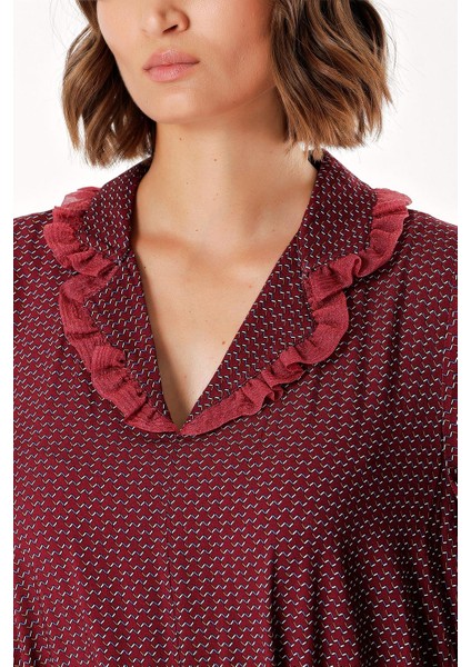 Bordo Bol Kesim Elbise 93952