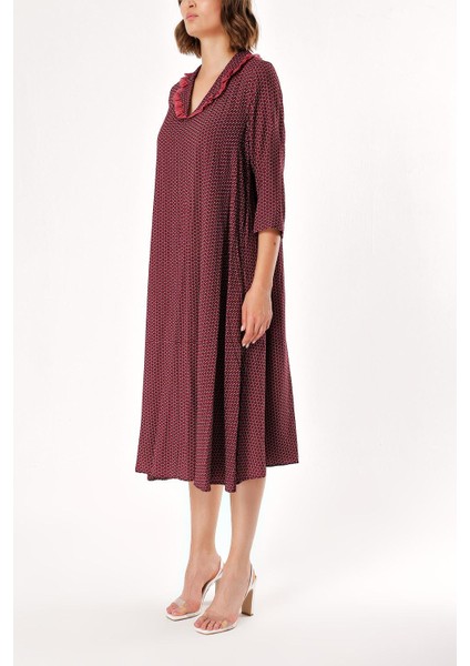 Bordo Bol Kesim Elbise 93952 modelleri