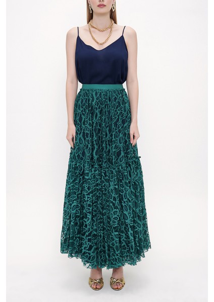 Yeşil Beli Lastikli Piliseli Etek 81202