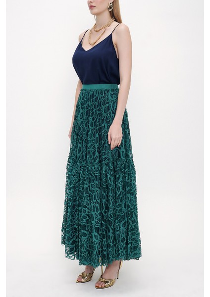 Yeşil Beli Lastikli Piliseli Etek 81202 indirimleri