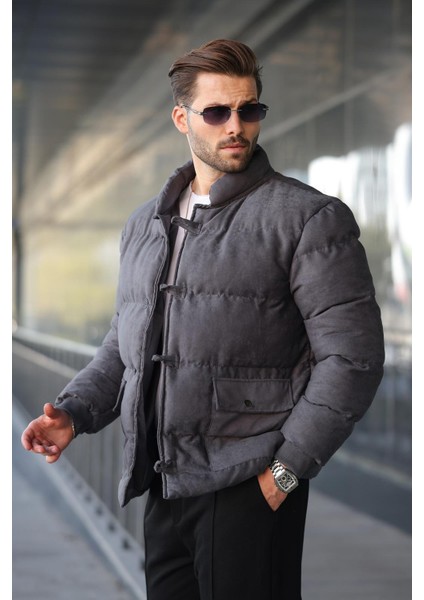 Füme Düğmeli Dik Yaka Erkek Şişme Mont E7435 fiyatları