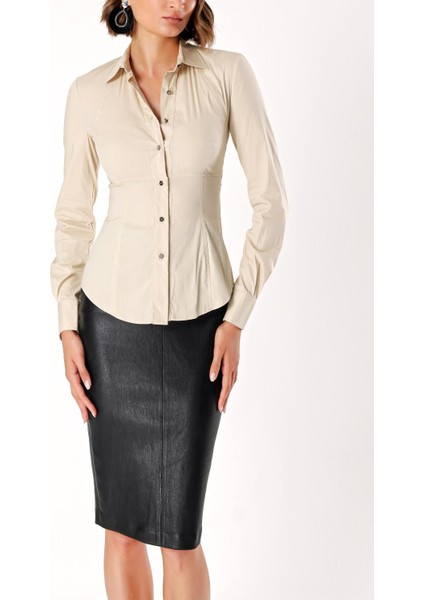 Bej Poplin Gömlek 10569