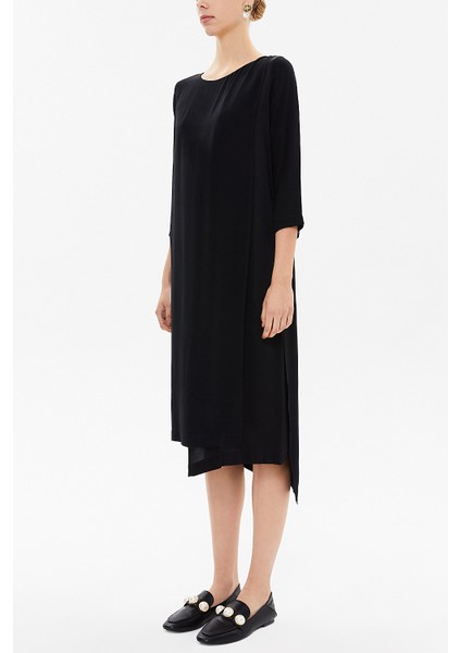 Siyah Asimetrik Kesim Midi Elbise 92212 fiyatları