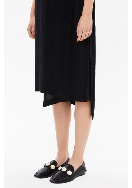 Siyah Asimetrik Kesim Midi Elbise 92212 modelleri