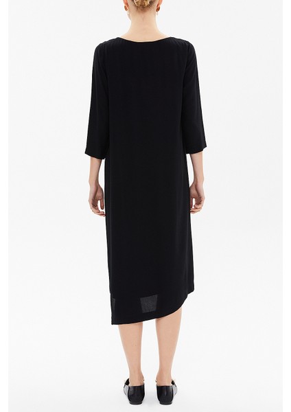 Siyah Asimetrik Kesim Midi Elbise 92212 fırsatları