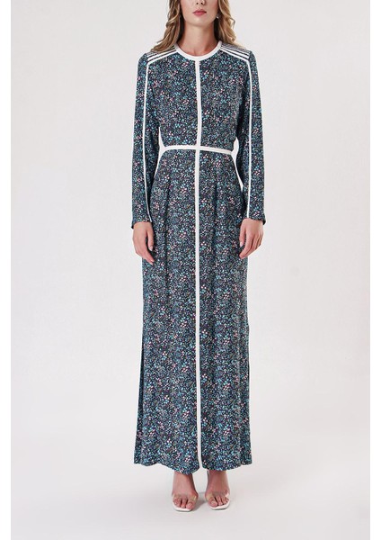 Mavi Kontrast Biye Detaylı Uzun Elbise 94110 fiyatları