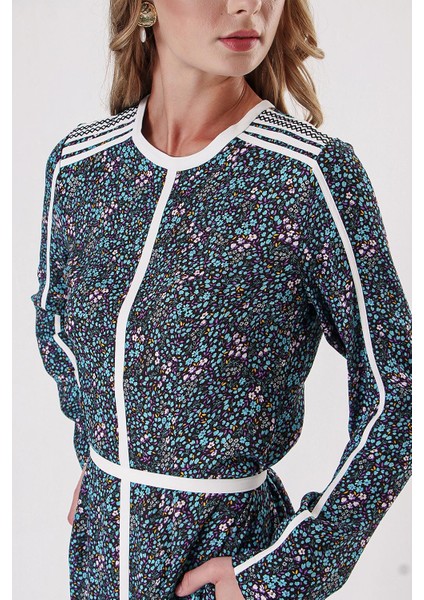 Mavi Kontrast Biye Detaylı Uzun Elbise 94110 indirimleri