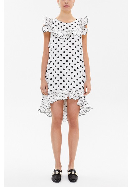 Beyaz Fırfırlı Bol Kesim Mini Elbise 92686