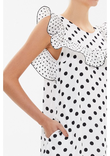 Beyaz Fırfırlı Bol Kesim Mini Elbise 92686 modelleri