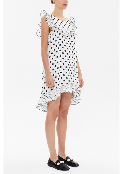 Beyaz Fırfırlı Bol Kesim Mini Elbise 92686 indirimleri