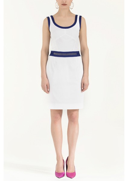 Beyaz Metalli Pamuk Mini Elbise 90799
