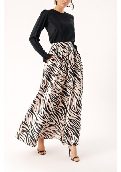 Zebra Desen Lastikli ve Büzgülü Uzun Etek 81274