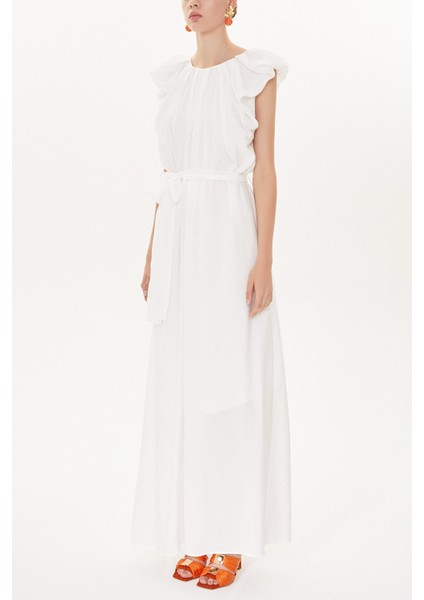 Beyaz Omuzları Büzgülü Salaş Elbise 93468 fiyatları