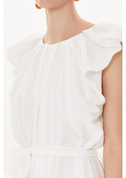 Beyaz Omuzları Büzgülü Salaş Elbise 93468 modelleri