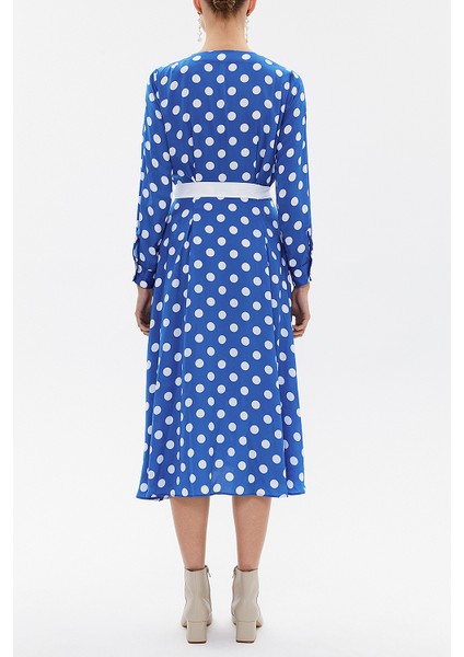 Mavi Kuşaklı Önden Düğmeli Midi Elbise 92666 fırsatları