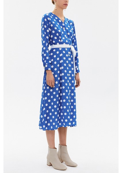 Mavi Kuşaklı Önden Düğmeli Midi Elbise 92666 indirimleri