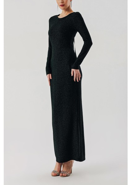 Yeşil Kurdela Detaylı Simli Dar Elbise 94442 fiyatları