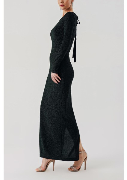 Yeşil Kurdela Detaylı Simli Dar Elbise 94442 modelleri