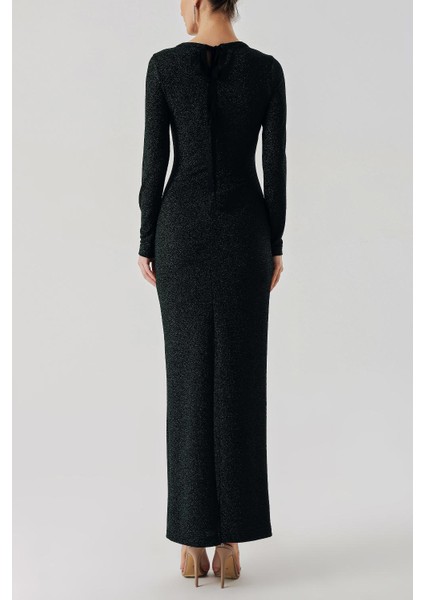 Yeşil Kurdela Detaylı Simli Dar Elbise 94442 fırsatları