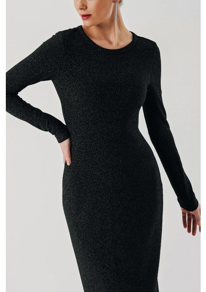 Yeşil Kurdela Detaylı Simli Dar Elbise 94442 indirimleri