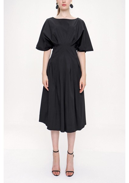 Siyah Beli Dikişli Elbise 93951