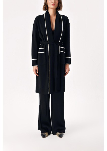 Siyah Kemerli Uzun Yün Triko Hırka 28874 fiyatları