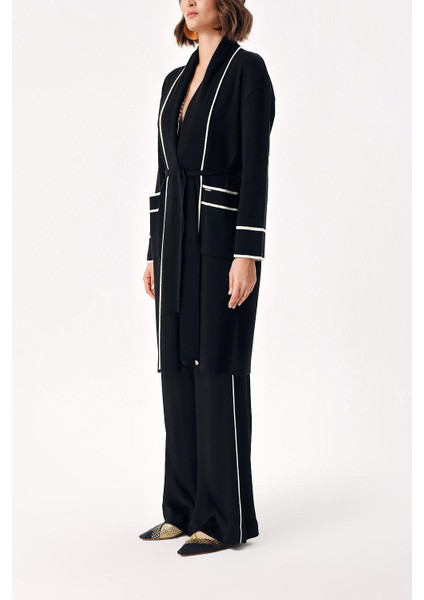 Siyah Kemerli Uzun Yün Triko Hırka 28874 modelleri