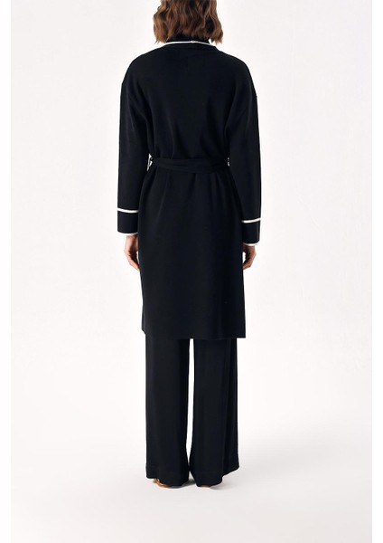 Siyah Kemerli Uzun Yün Triko Hırka 28874 fırsatları