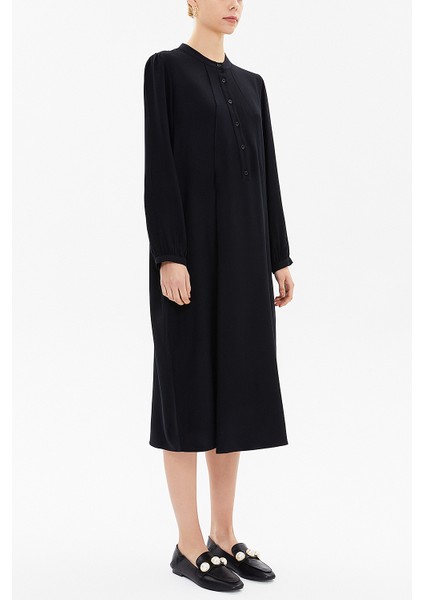 Siyah Hakim Yaka Pilili Midi Elbise 93303 fiyatları