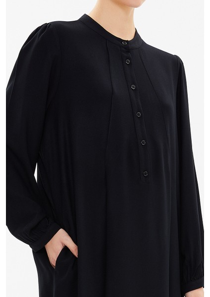 Siyah Hakim Yaka Pilili Midi Elbise 93303 modelleri