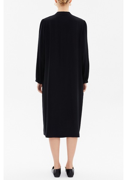 Siyah Hakim Yaka Pilili Midi Elbise 93303 fırsatları