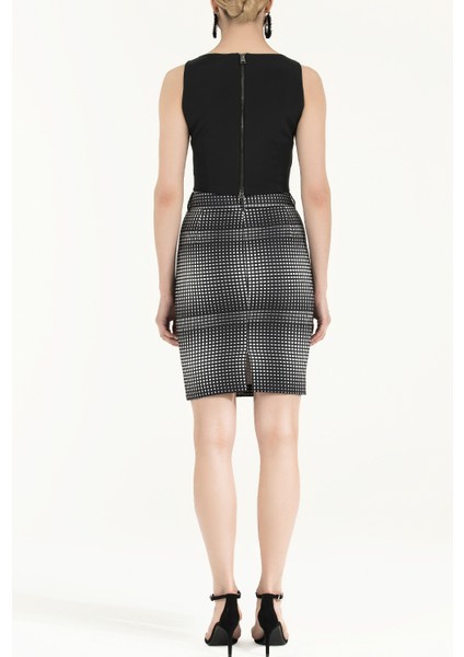 Siyah Fermuarlı Desenli Etek 80815