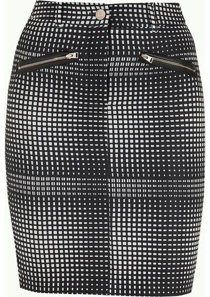 Siyah Fermuarlı Desenli Etek 80815