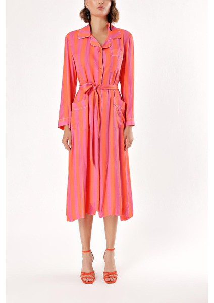 Pembe Biyeli ve Kemerli Gömlek Elbise 94029 fiyatları