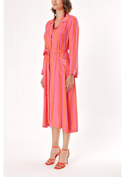 Pembe Biyeli ve Kemerli Gömlek Elbise 94029 modelleri