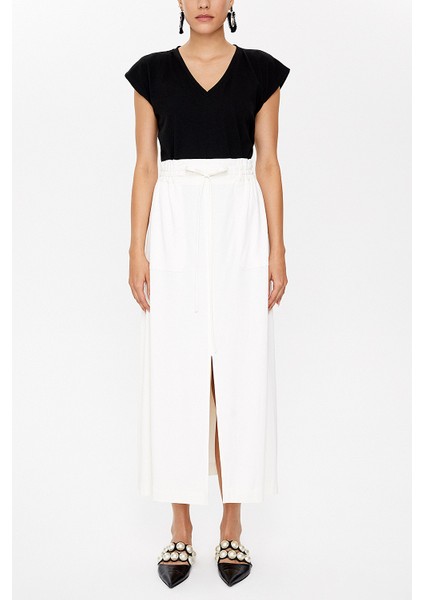 Beyaz Lastik ve Büzgü Detaylı Etek 81089