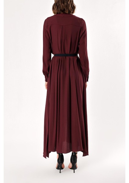 Bordo Düğme Detaylı Elbise 93486 fırsatları