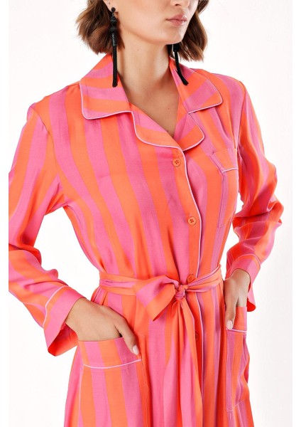 Pembe Biyeli ve Kemerli Gömlek Elbise 94029 indirimleri