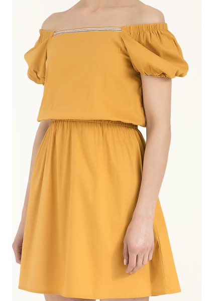 Hardal Beli Lastikli Poplin Mini Elbise 91678 modelleri