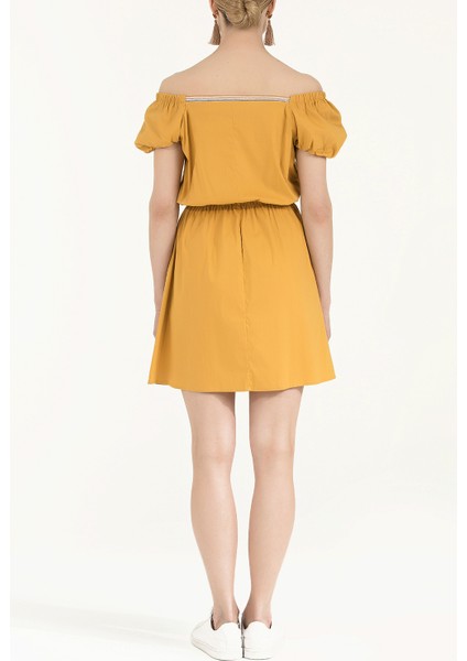 Hardal Beli Lastikli Poplin Mini Elbise 91678 fırsatları