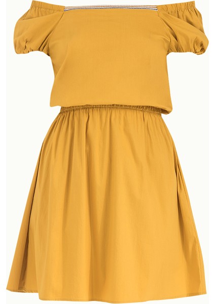 Hardal Beli Lastikli Poplin Mini Elbise 91678 indirimleri
