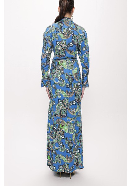 Mavi Anvelop Kapama Uzun Elbise 94177 fırsatları