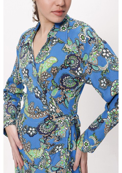 Mavi Anvelop Kapama Uzun Elbise 94177 indirimleri