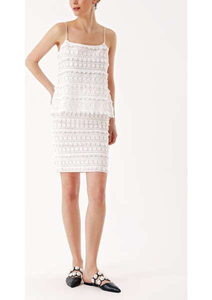 Beyaz Brodeli Kalem Etek 81042