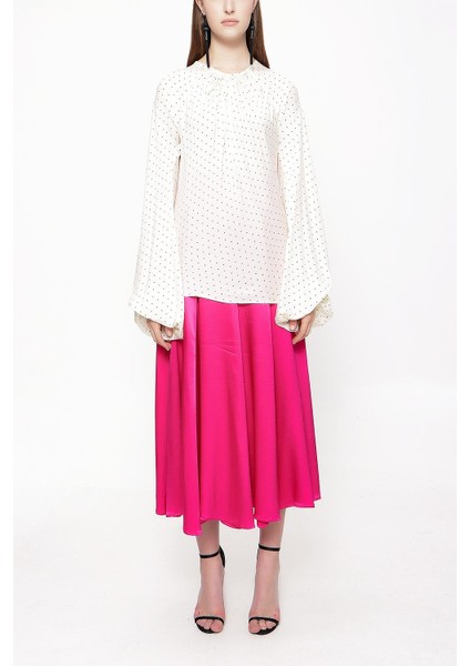 Beyaz Siyah Kolları Büzgülü Bluz 19833