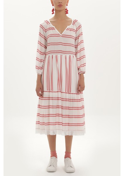 Kırmızı Çizgili Midi Elbise 92419