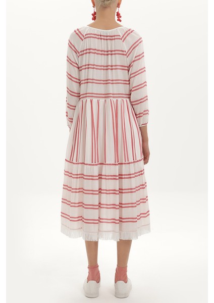 Kırmızı Çizgili Midi Elbise 92419 fırsatları